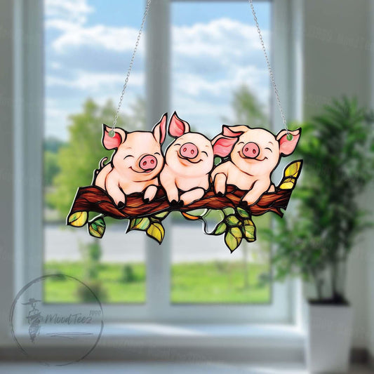 Three Little Pigs Window Hanging, Cute Acrylic Farm Animal Decor, Whimsical Piglet Window Art, Funny Gift for Animal Lovers, Home Charm