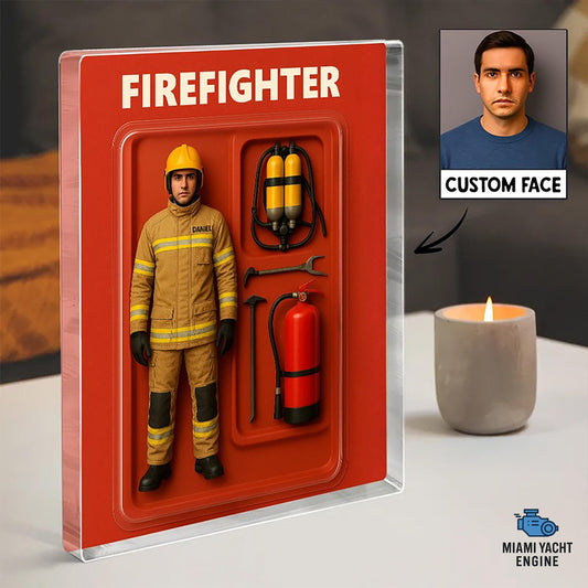 Custom Firefighter Acrylic Decor with Face and Name, Personalized Tribute for Dad, Fathers Day Gift