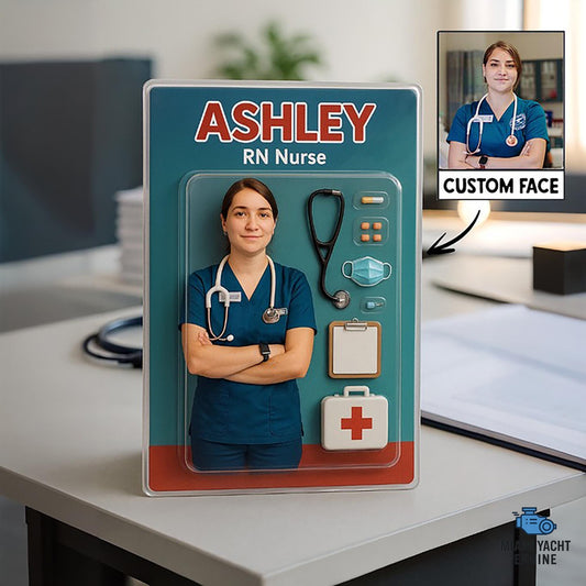 Personalized RN Nurse Action Figure Pack, Custom Rectangle Acrylic Block Display, Nurse Gift for Graduation or Appreciation