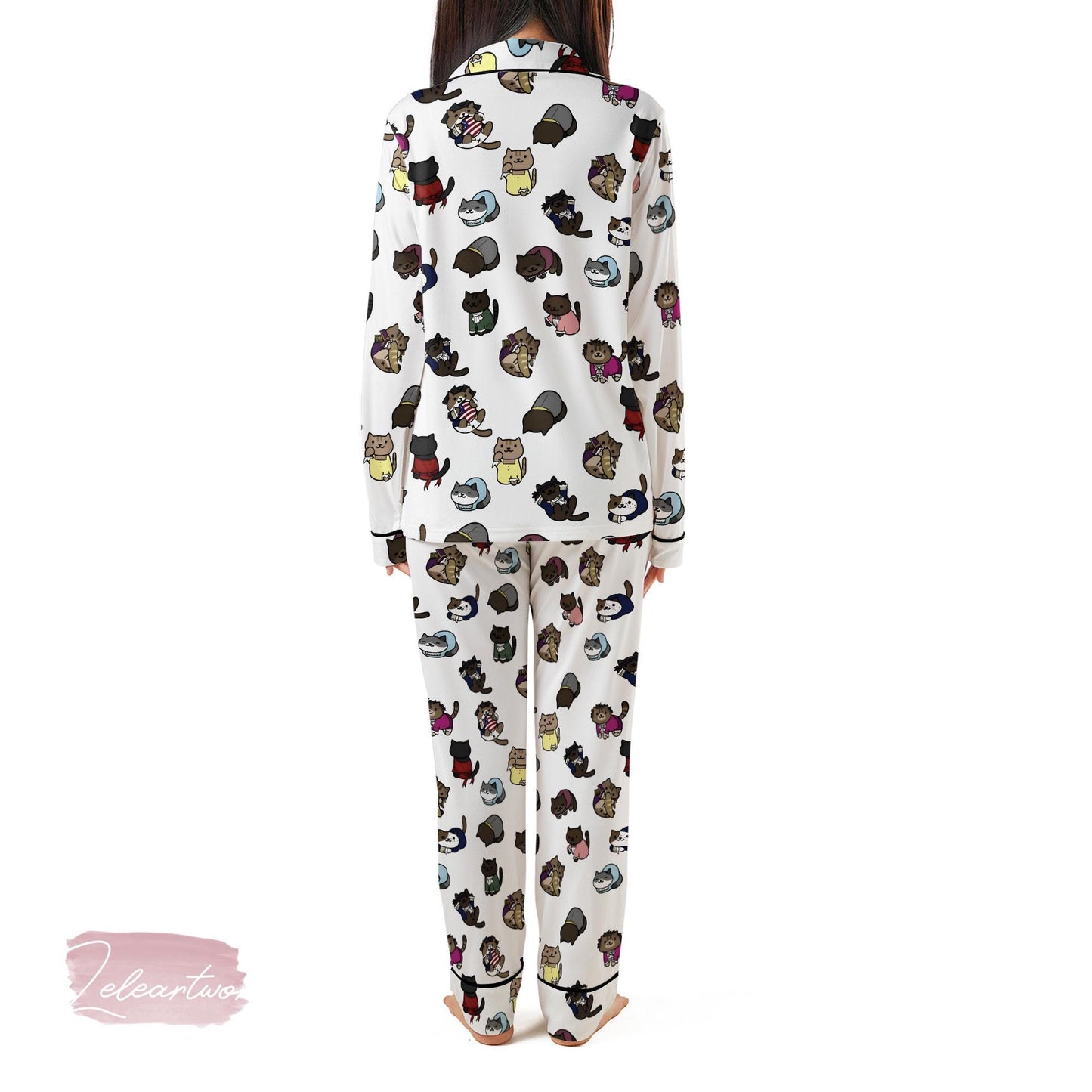 Hamiltoncat Silky Satin Pajama Set For Women | Musical Theater Cat Sleepwear | Cute Broadway-Inspired PJs | Gift for Cat & Theater Fans