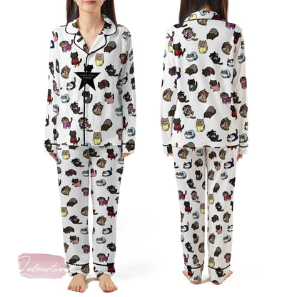 Hamiltoncat Silky Satin Pajama Set For Women | Musical Theater Cat Sleepwear | Cute Broadway-Inspired PJs | Gift for Cat & Theater Fans