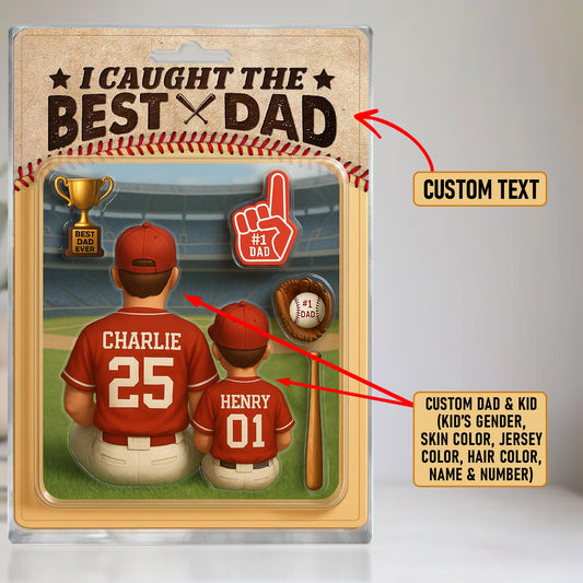 Personalized I Caught the Best Dad Baseball Acrylic Plaque – Custom Father’s Day Gift for Dad, Husband, Grandpa, Pop, Acrylic Block Plaque