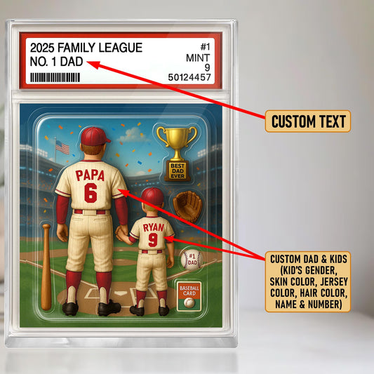 Baseball No. 1 Dad & Kids Trading Card Style Custom Action Figure Plaque, Father's Day Gift for Dad, Gift for Husband, Custom Acrylic Block