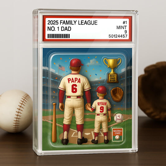 Baseball No. 1 Dad & Kids Trading Card Style Custom Action Figure Plaque, Father's Day Gift for Dad, Gift for Husband, Custom Acrylic Block