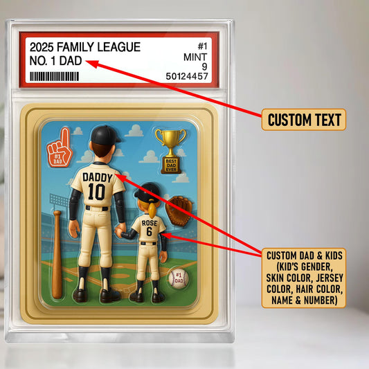 Baseball No. 1 Dad & Kids Trading Card Style Custom Action Figure Plaque, Father's Day Gift for Dad, Gift for Husband, Custom Acrylic Block