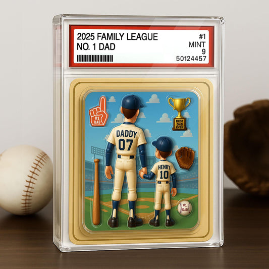 Baseball No. 1 Dad & Kids Trading Card Style Custom Action Figure Plaque, Father's Day Gift for Dad, Gift for Husband, Custom Acrylic Block