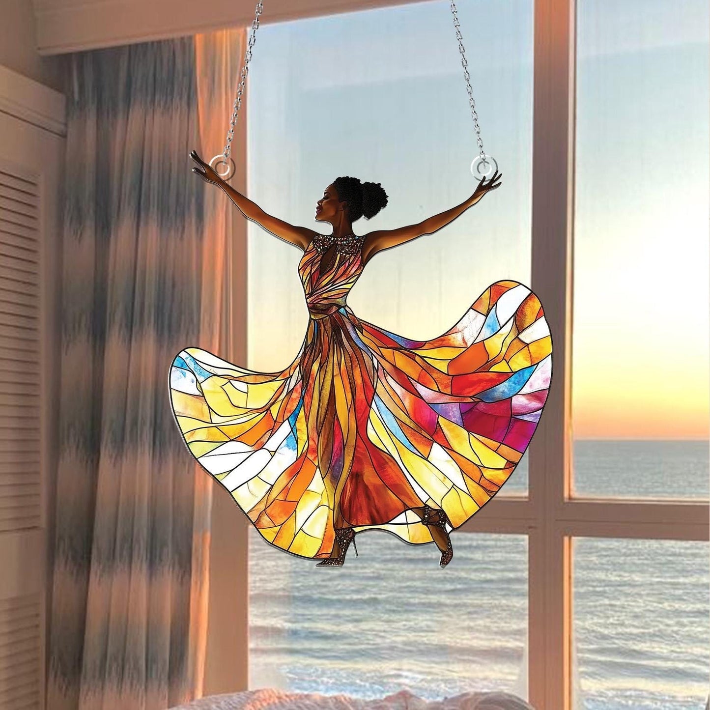 African American Women Acrylic Window Hanging, Vibrant Cultural Wall Art, African Decor, Juneteenth Home Decor, Black History Month Gift
