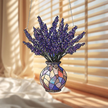 Lavenders Vase Acrylic Window Hanging, Lavender Ornament, Lavender Lover Decor, Flower Lover Gift, Botanical Hanging Decor, Garden Decor