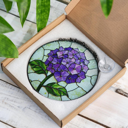 Purple Hydrangea Flower Stained Glass Suncatcher Window Decor Gift for Mom