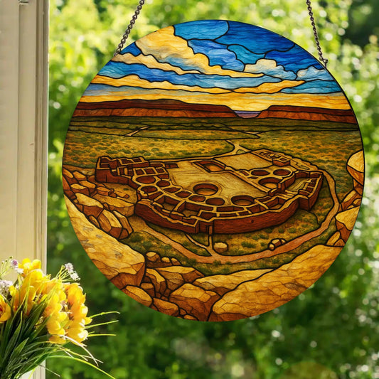 Pueblo Bonito - Chaco Culture National Historical Park, New Mexico: Stained Glass Style Window Hanging Made With Real Glass