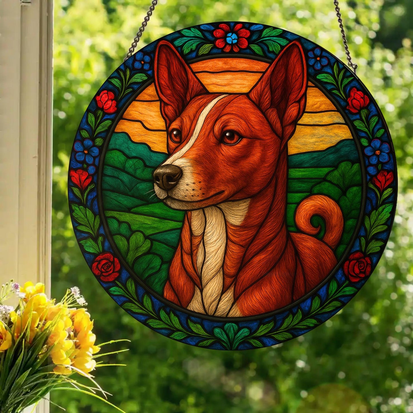 Basenji: Stained Glass Style Window Hanging Made With Real Glass