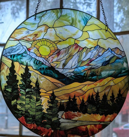 Mountain Range: Stained Glass Style Window Hanging