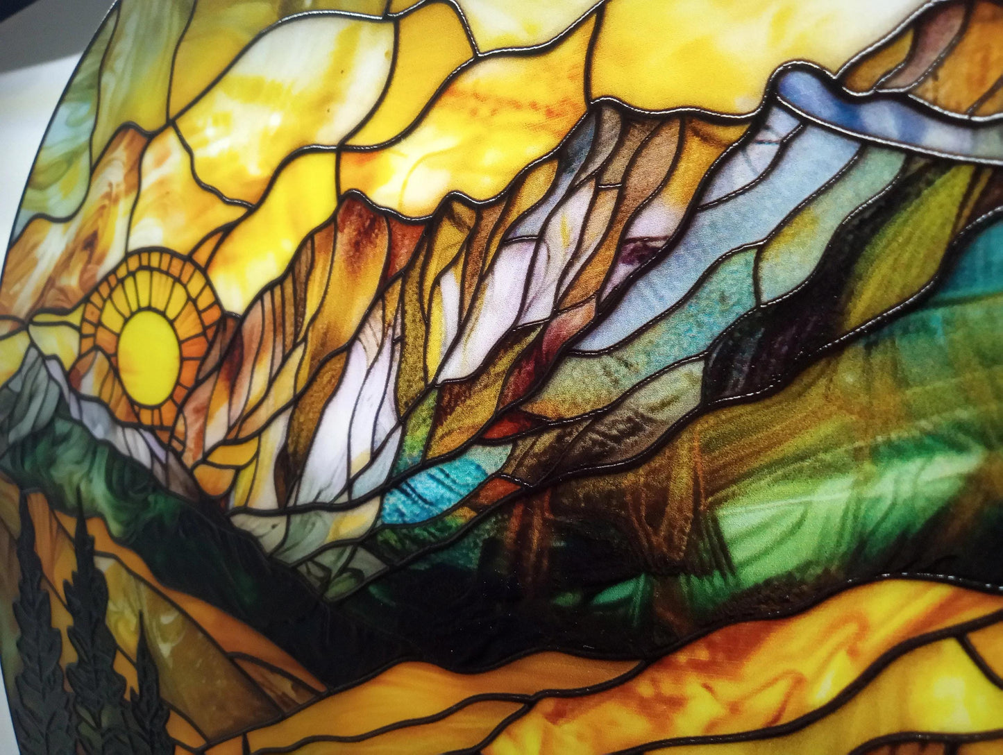 Mountain Range: Stained Glass Style Window Hanging
