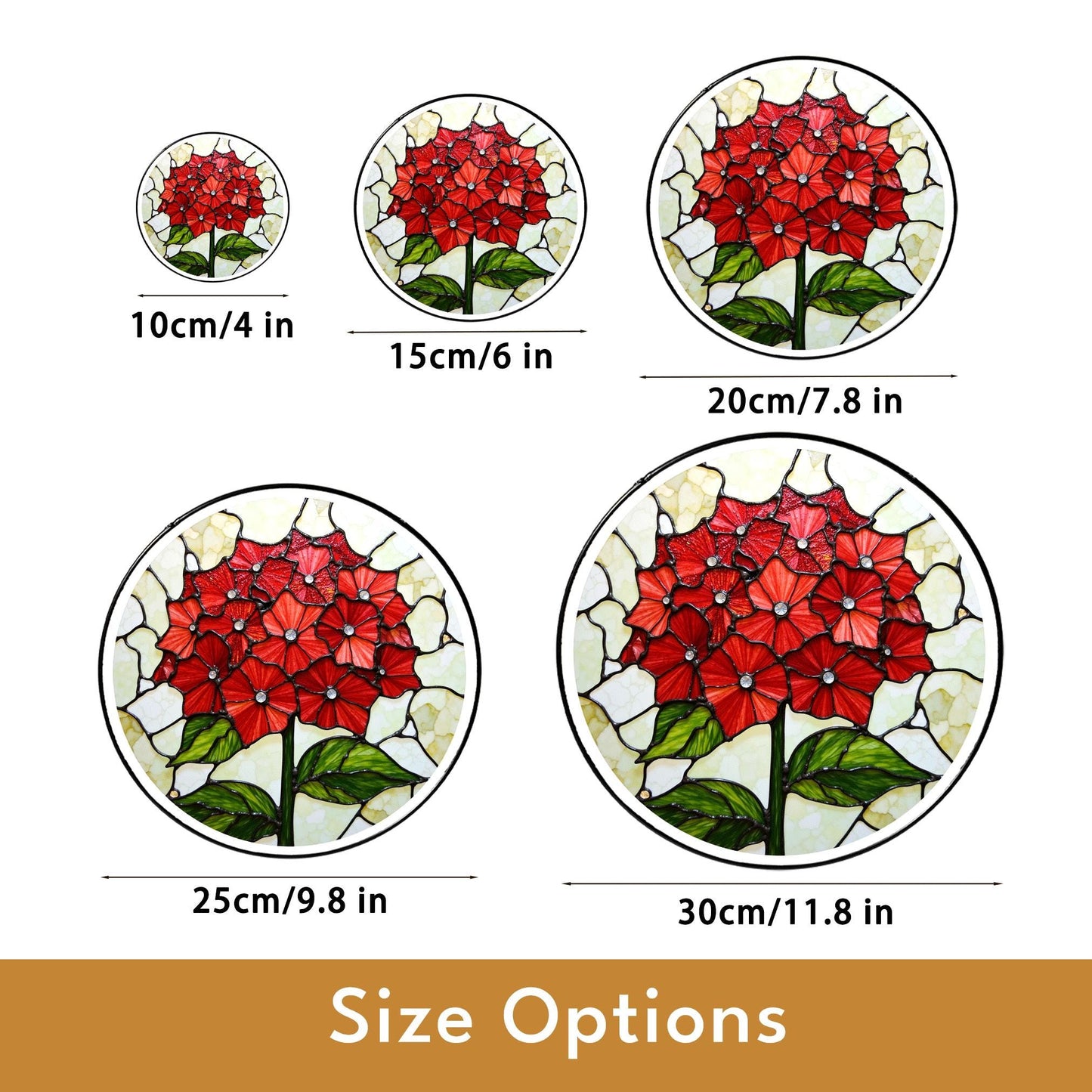 Red Hydrangea Flower Stained Glass Round Suncatcher for Garden Gift