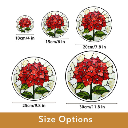 Red Hydrangea Flower Stained Glass Round Suncatcher for Garden Gift