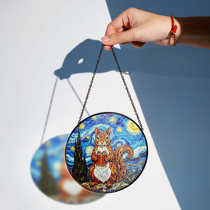 cute squirrel with gift night sky suncatcher stained glass animal decor gift for daughter