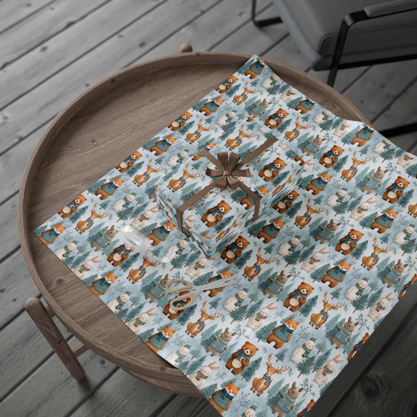 Christmas Wrapping Paper, Woodland Animals Winter Christmas Vintage Gift Wrap, Holiday Craft Supplies, Festive Gift Packaging