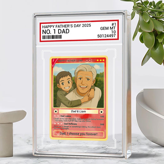 Personalized Father's Day 2025 Gift Trading Card Style Acrylic Plaque, Grandpa, Anime Photo Acrylic Block, Gift For Dad From Kid, Papa Gift