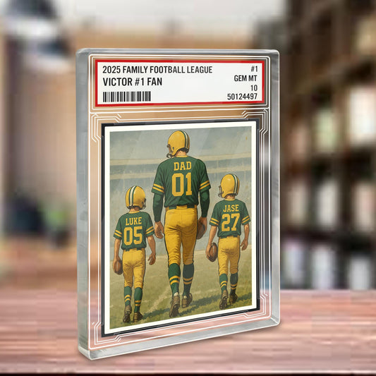 Custom Green Bay Football Acrylic Block Gift for Daddy, Personalized Sports Trading Card with Kids' Names, Dad Sports, Green Bay Team Plaque