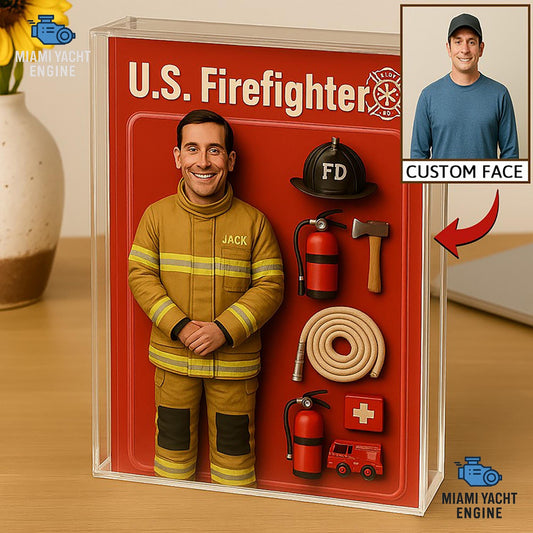 Custom USA Firefighter Acrylic Decor, Personalized Photo & Gear Figure for Home Display, Gift for Grandpa