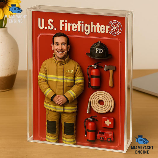 Custom USA Firefighter Acrylic Decor, Personalized Photo & Gear Figure for Home Display, Gift for Grandpa