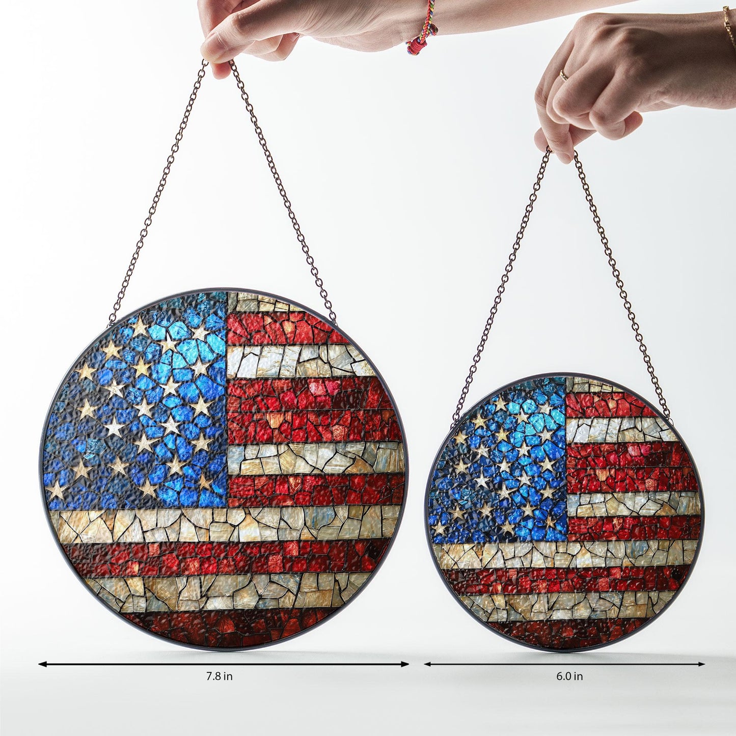 American Flag Stained Glass Suncatcher, Patriotic Window Decor, Rustic USA Theme, Veterans & Military Families, Fourth of July Gift