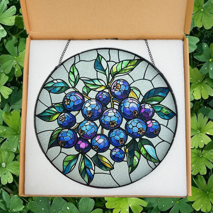 Blueberry blue Suncatcher, Stained glass Home Decor, Bilberry Huckleberry, Bilberry Wall Hanging, Huckleberry Art