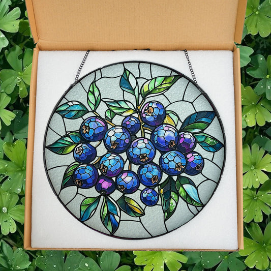 Blueberry blue Suncatcher, Stained glass Home Decor, Bilberry Huckleberry, Bilberry Wall Hanging, Huckleberry Art