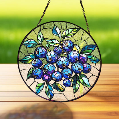 Blueberry blue Suncatcher, Stained glass Home Decor, Bilberry Huckleberry, Bilberry Wall Hanging, Huckleberry Art