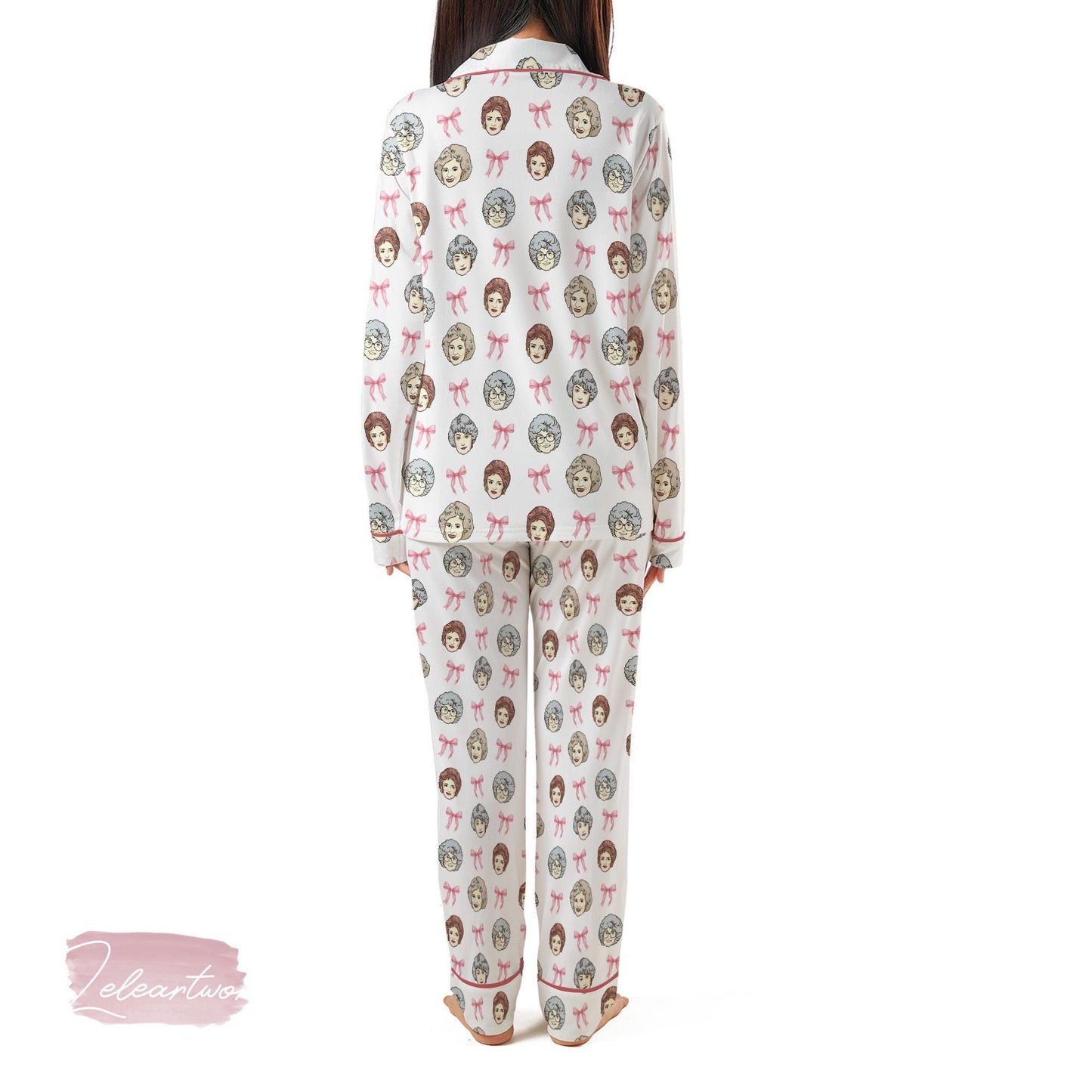 Golden Girls Coquette Set | Silky Satin Pajama Set for Women | Pink Bow Retro Sleepwear | Funny Lounge Set for Best Friends & TV Lovers