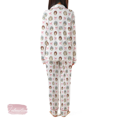 Golden Girls Coquette Set | Silky Satin Pajama Set for Women | Pink Bow Retro Sleepwear | Funny Lounge Set for Best Friends & TV Lovers