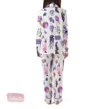 Purple Collection Set | Silky Satin Pajama Set for Women | Aesthetic Purple Print Sleepwear | Summer Loungewear Gift | Pastel Violet Lounge