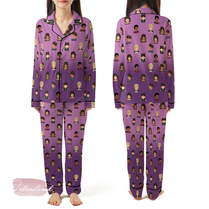 We're Six Set | Silky Satin Musical Pajama Set for Women | Broadway Queen Sleepwear | Purple Fan Art Loungewear | Lightweight Theater Gift