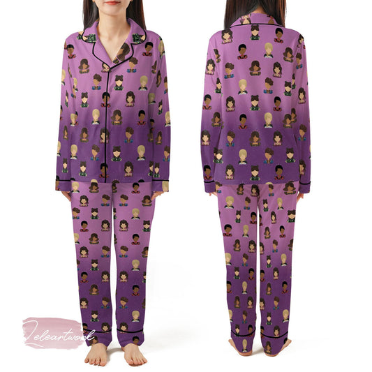 We're Six Set | Silky Satin Musical Pajama Set for Women | Broadway Queen Sleepwear | Purple Fan Art Loungewear | Lightweight Theater Gift