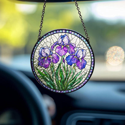Purple Irises Stained Glass Suncatcher, Iris February Birth Month Flower Window Hanging, Flower Lovers Gift, Iris Suncatcher, Birthday Gift