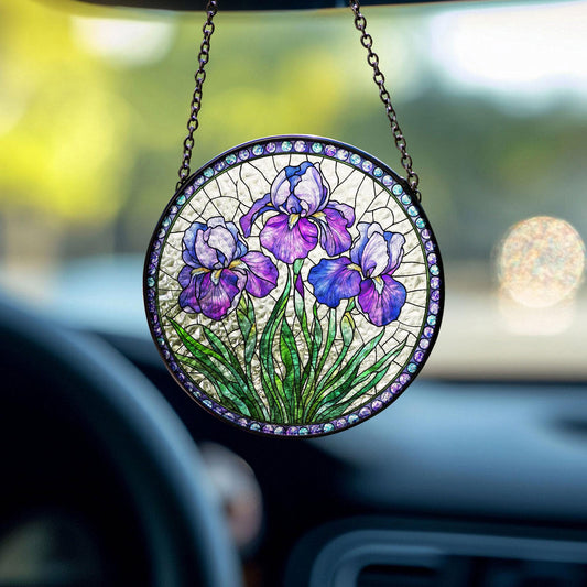 Purple Irises Stained Glass Suncatcher, Iris February Birth Month Flower Window Hanging, Flower Lovers Gift, Iris Suncatcher, Birthday Gift