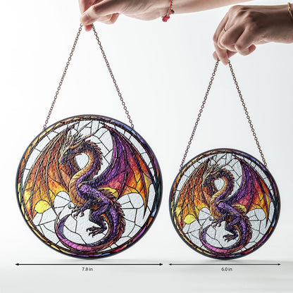 Mystery Dragon Glass Suncatcher, Hanging Decor for Fantasy Fans, Holiday Gifts, Purple Dragon Stained Glass Decor, Gift for Fantasy Fans