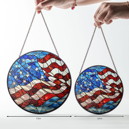 American Flag Stained Glass Suncatcher, Patriotic Window Decor, Rustic USA Theme, Veterans & Military Families, Fourth of July Gift