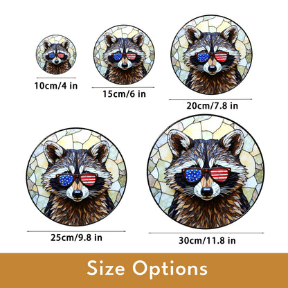 Patriotic raccoon mosaic stained glass suncatcher window decor Fourth of July gift for dad