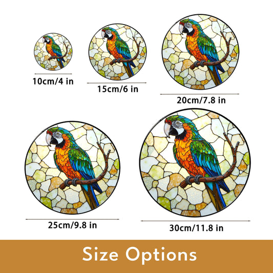 Vibrant macaw on branch stained glass suncatcher window decor Gift for bird lover birthday