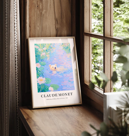 Monet Style Polar Bear Print: French Floral Wall Art