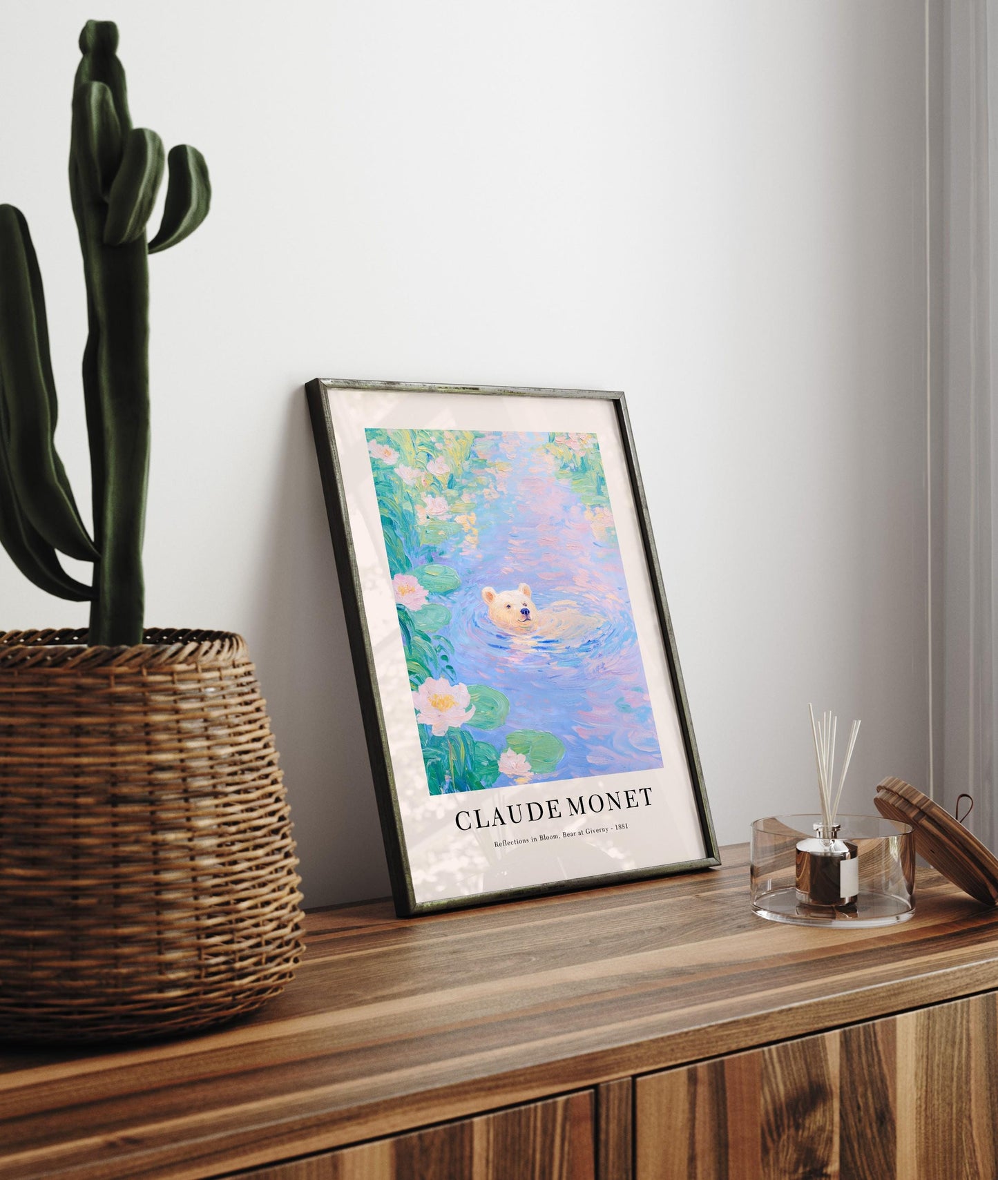 Monet Style Polar Bear Print: French Floral Wall Art