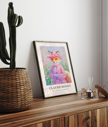 Monet Style Fox Art Print: French Coquette Pastel Floral Decor