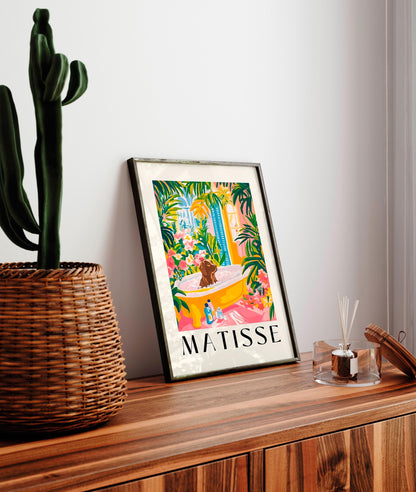 Chocolate Labrador in Bathtub Art Print: Funny Tropical Bathroom Decor