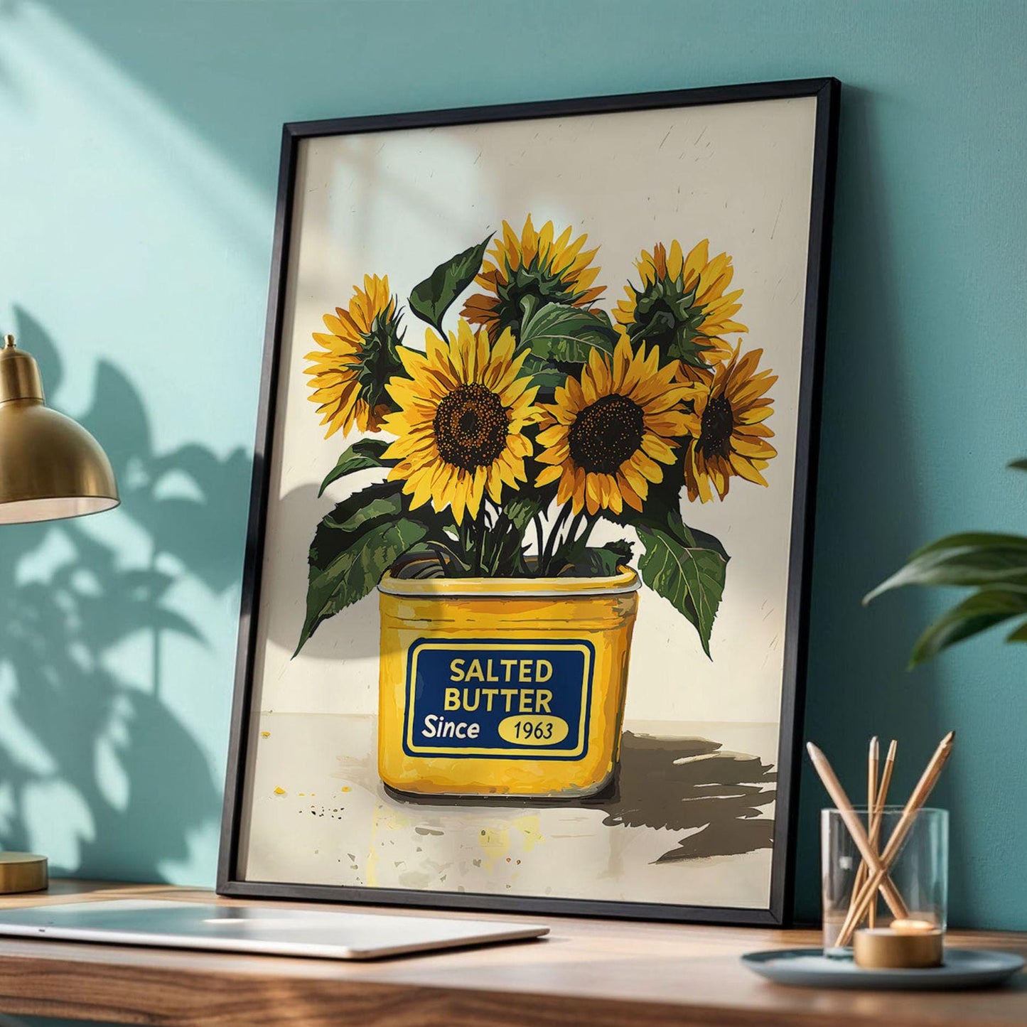 Sunflower Kitchen Wall Art Salted Butter Can Poster Country Floral Print Bright Yellow Farmhouse Dining Room Oil Painting Wall Art Poster