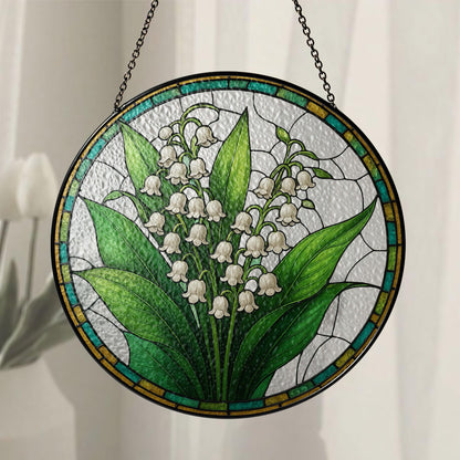 Lily of Valley Flower Glass Suncatcher, Suncatcher Hanging Decor, Lily of Valley Suncatcher, Gift for Mom, May Birth Month Flower Suncatcher
