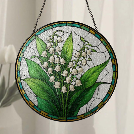 Lily of Valley Flower Glass Suncatcher, Suncatcher Hanging Decor, Lily of Valley Suncatcher, Gift for Mom, May Birth Month Flower Suncatcher