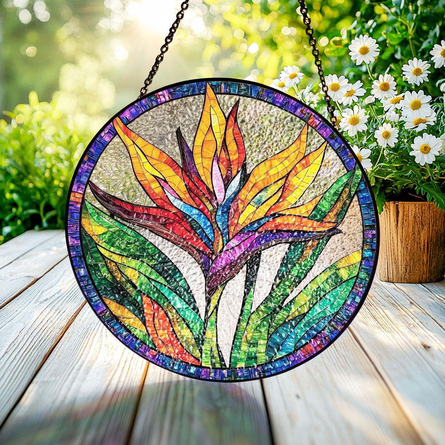 Bird of Paradise Stained Glass Suncatcher, Tropical Flower Art for Home and Garden, Tropical Summer Home Decor, Strelizia Flower Suncatcher