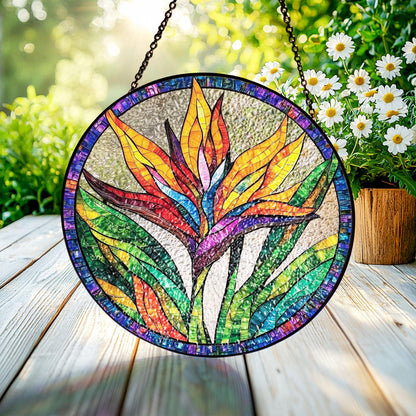 Bird of Paradise Stained Glass Suncatcher, Tropical Flower Art for Home and Garden, Tropical Summer Home Decor, Strelizia Flower Suncatcher