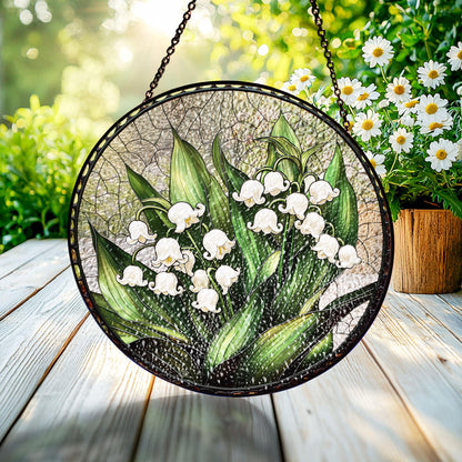 Lily of Valley Flower Glass Suncatcher, Suncatcher Hanging Decor, Lily of Valley Suncatcher, Gift for Mom, May Birth Month Flower Suncatcher